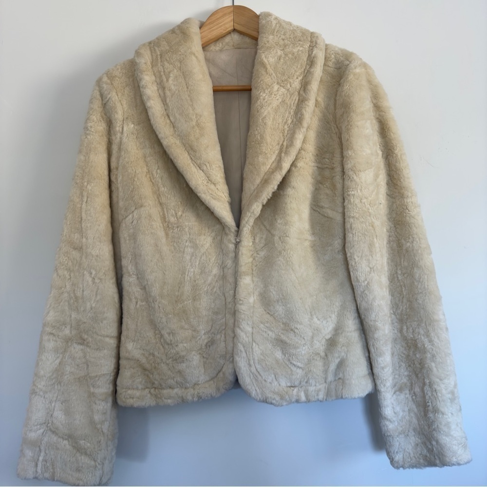 Bb Dakota Ivory Faux Fur Long Sleeve Coat Size: M